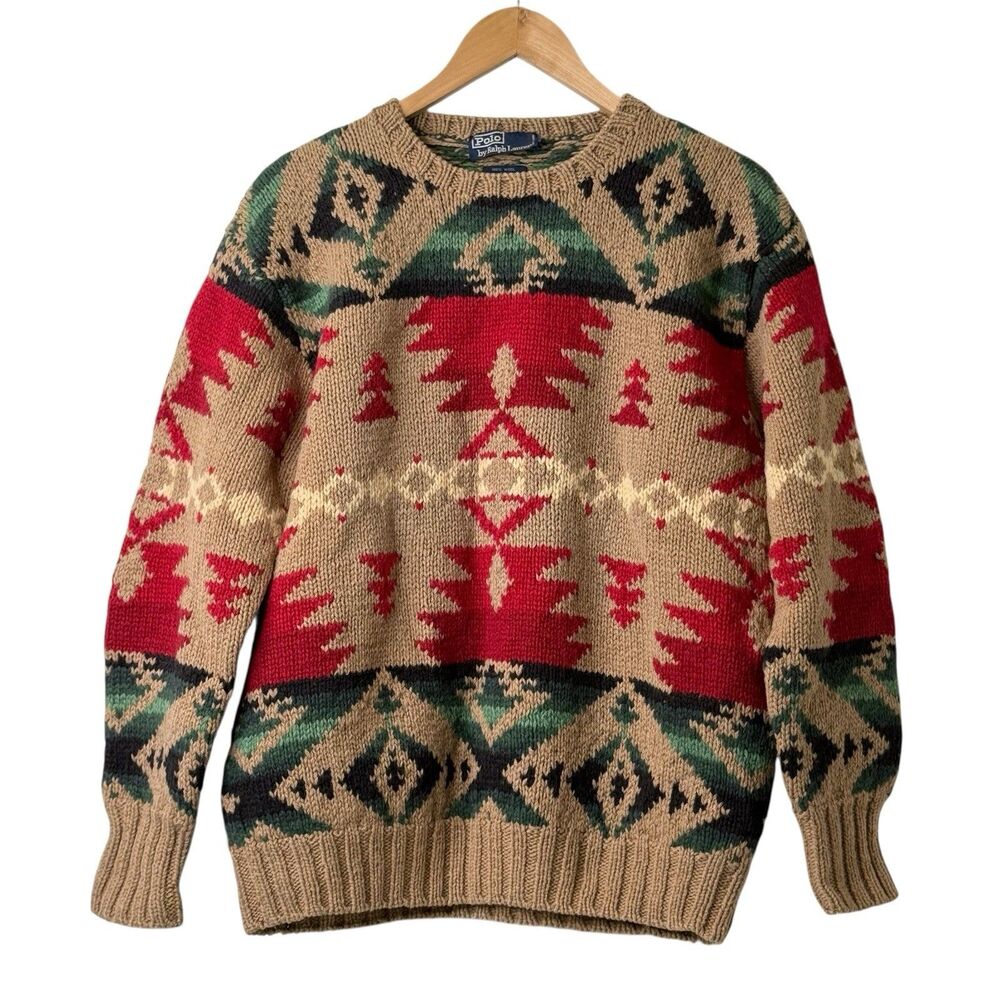 Vintage Polo Ralph Lauren Hand Knit Wool Southwestern Aztec Sweater Men’s M 90s